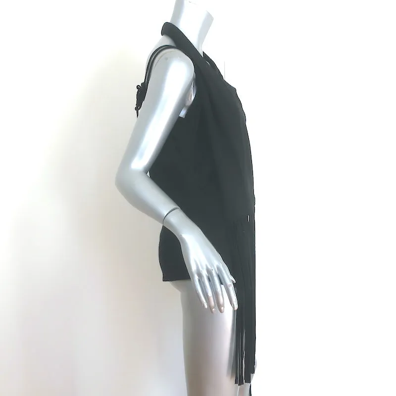 ACNE Studios Asymmetrische Spitzen-Bluse mit Fransen und Schnürung Schwarz Voile Größe 38
