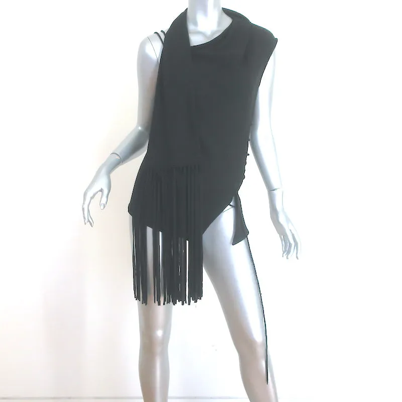 ACNE Studios Asymmetrische Spitzen-Bluse mit Fransen und Schnürung Schwarz Voile Größe 38