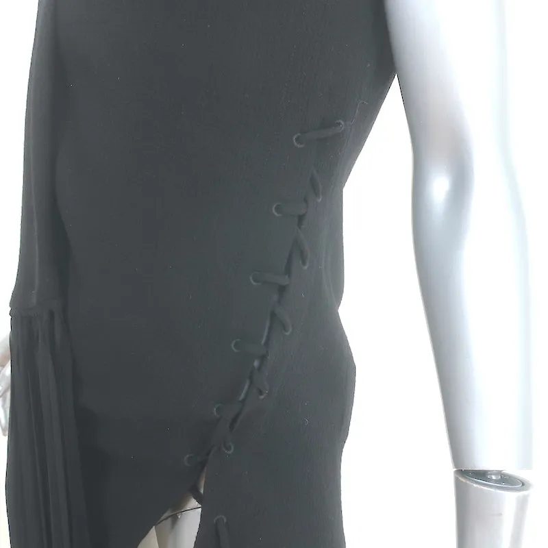 ACNE Studios Asymmetrische Spitzen-Bluse mit Fransen und Schnürung Schwarz Voile Größe 38
