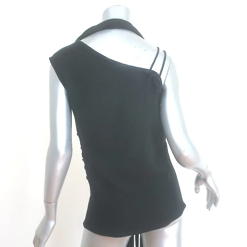 ACNE Studios Asymmetrische Spitzen-Bluse mit Fransen und Schnürung Schwarz Voile Größe 38