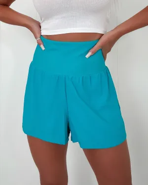 Active Performance High-Waist Shorts - Aqua