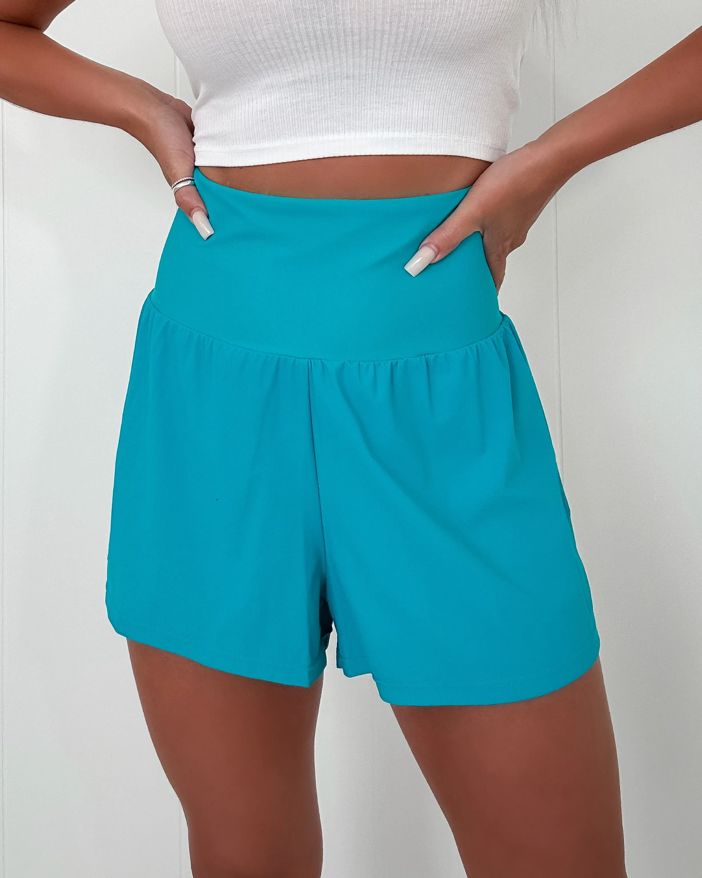 Active Performance High-Waist Shorts - Aqua