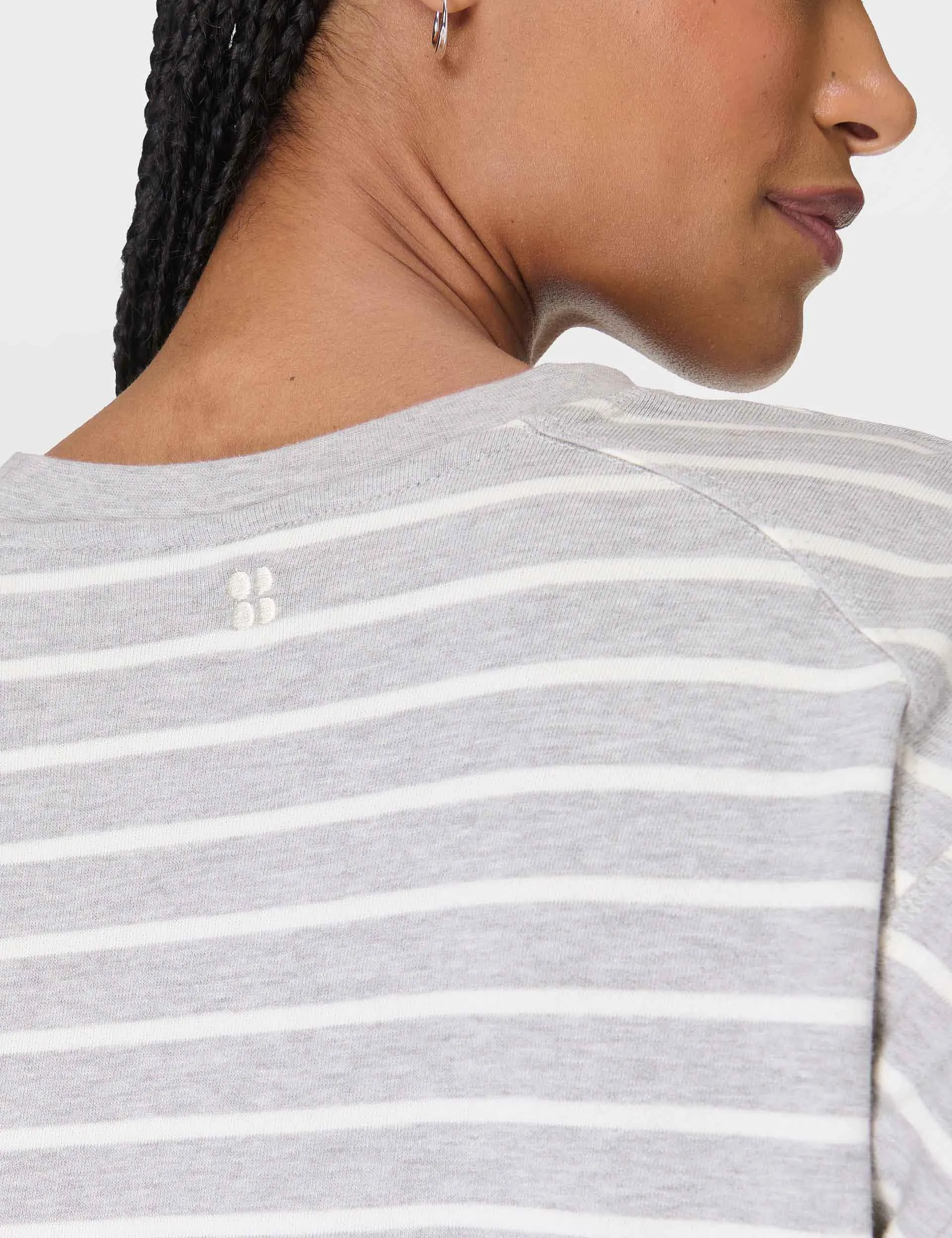 After Class Crop Sweatshirt - Lily Weiß Hellgrau Marl Streifen