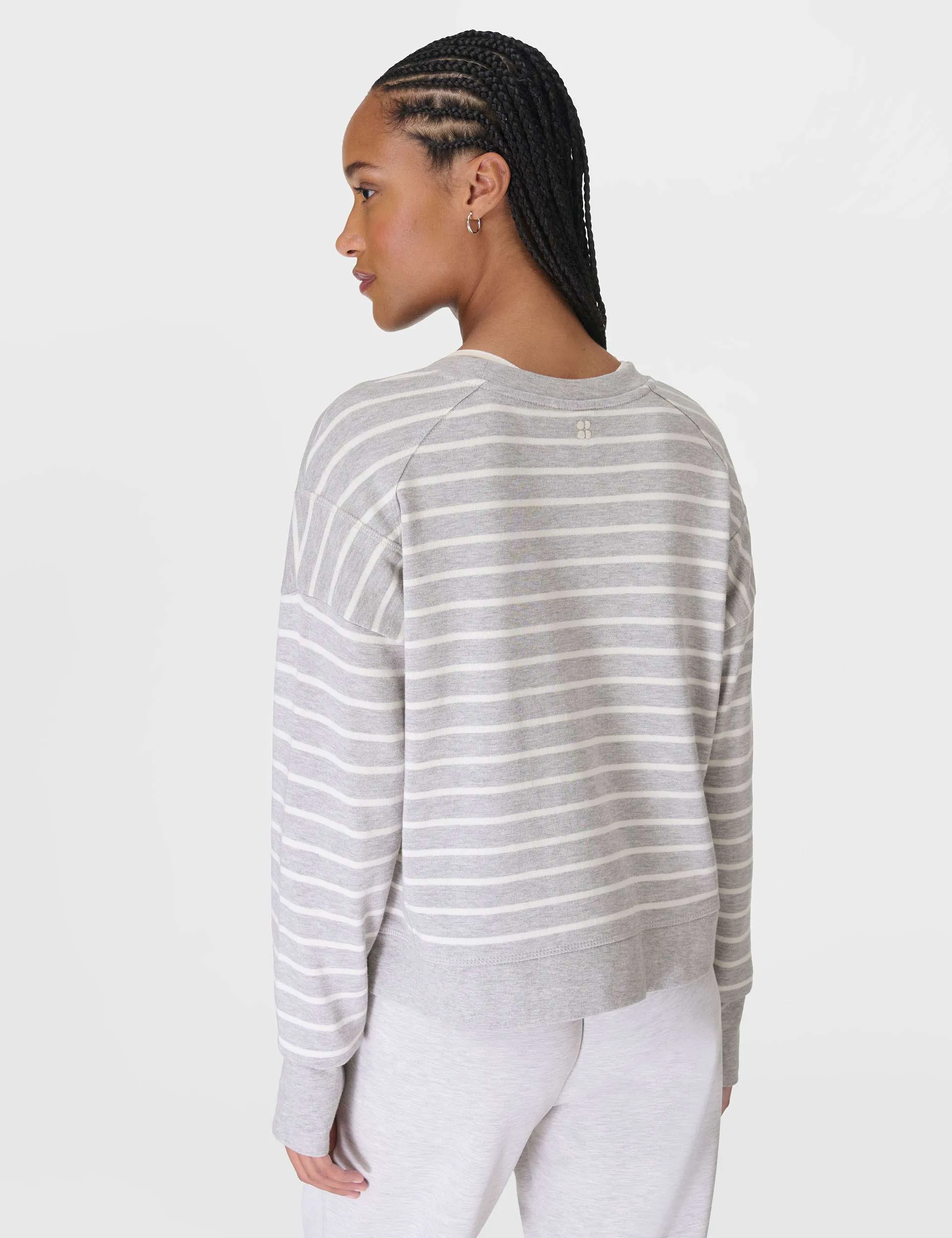 After Class Crop Sweatshirt - Lily Weiß Hellgrau Marl Streifen