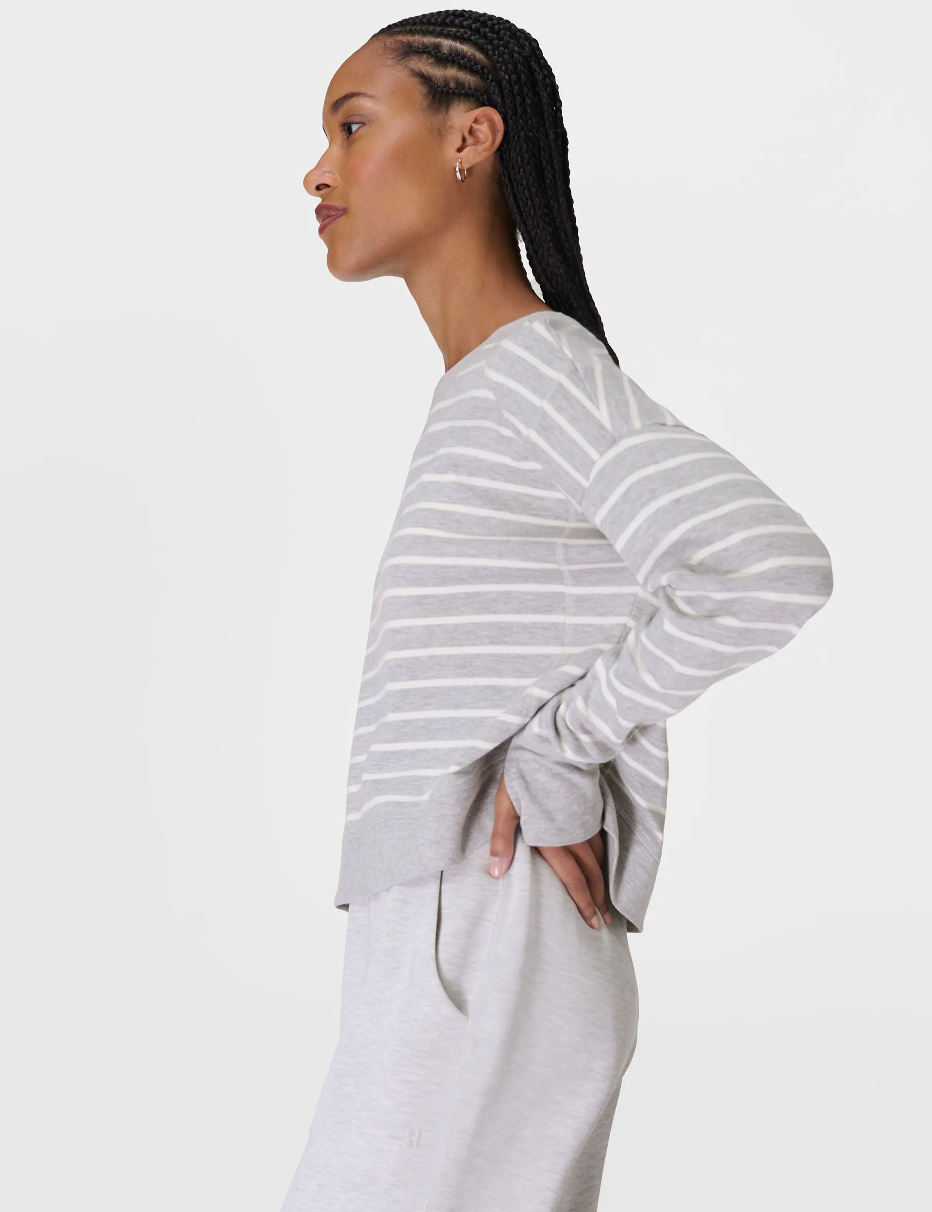 After Class Crop Sweatshirt - Lily Weiß Hellgrau Marl Streifen