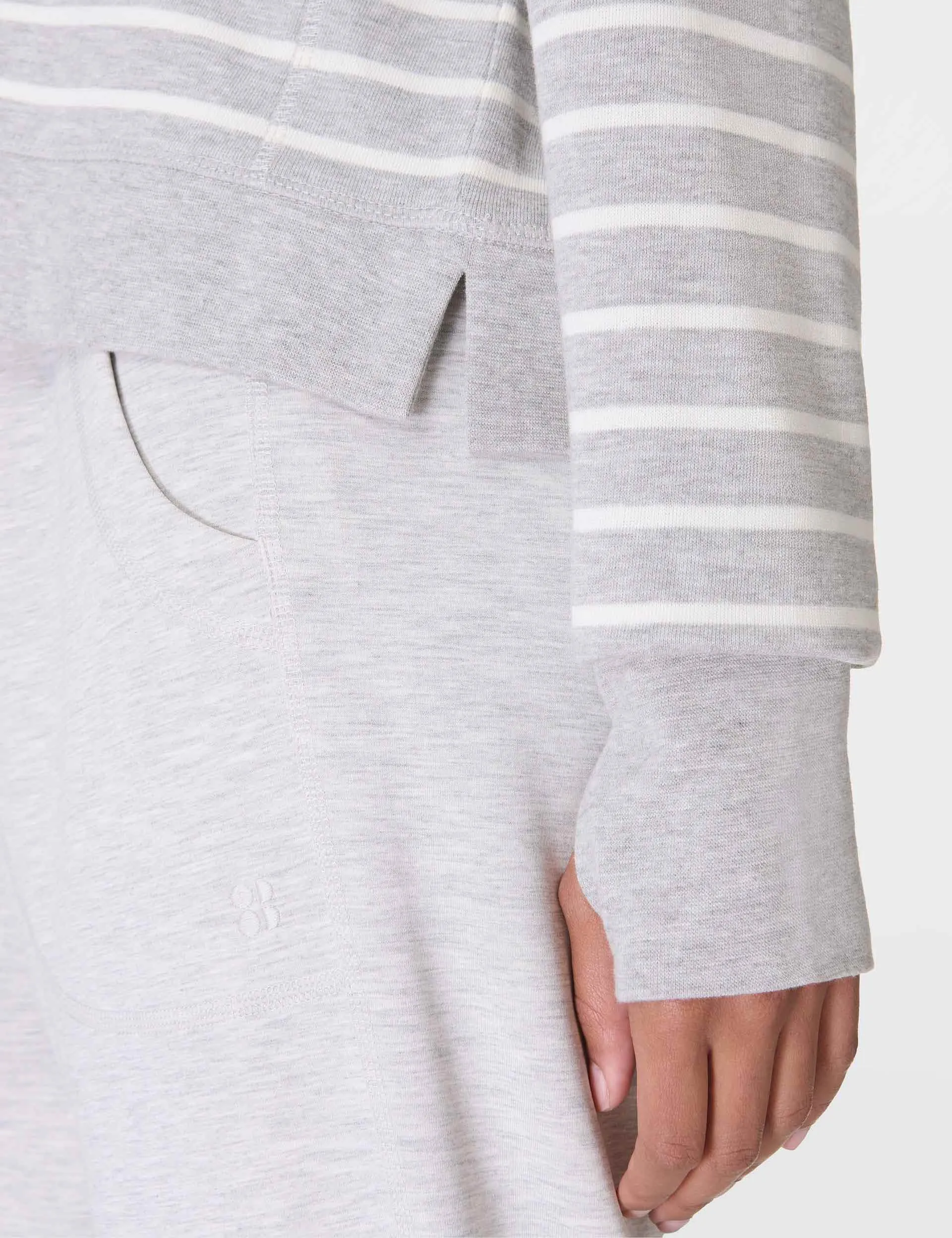 After Class Crop Sweatshirt - Lily Weiß Hellgrau Marl Streifen