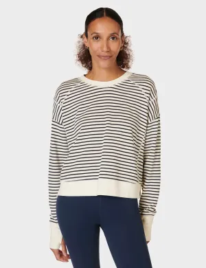 After Class Crop Sweatshirt - Lily Weiß Streifen