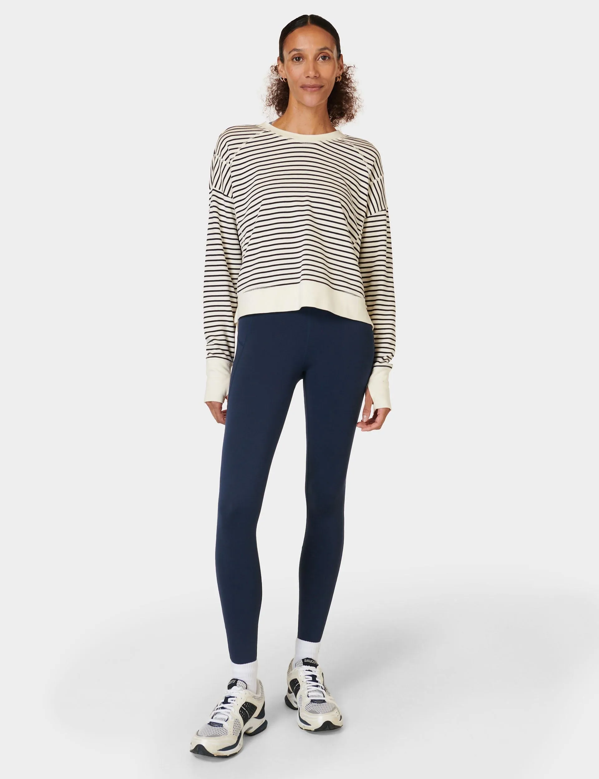 After Class Crop Sweatshirt - Lily Weiß Streifen