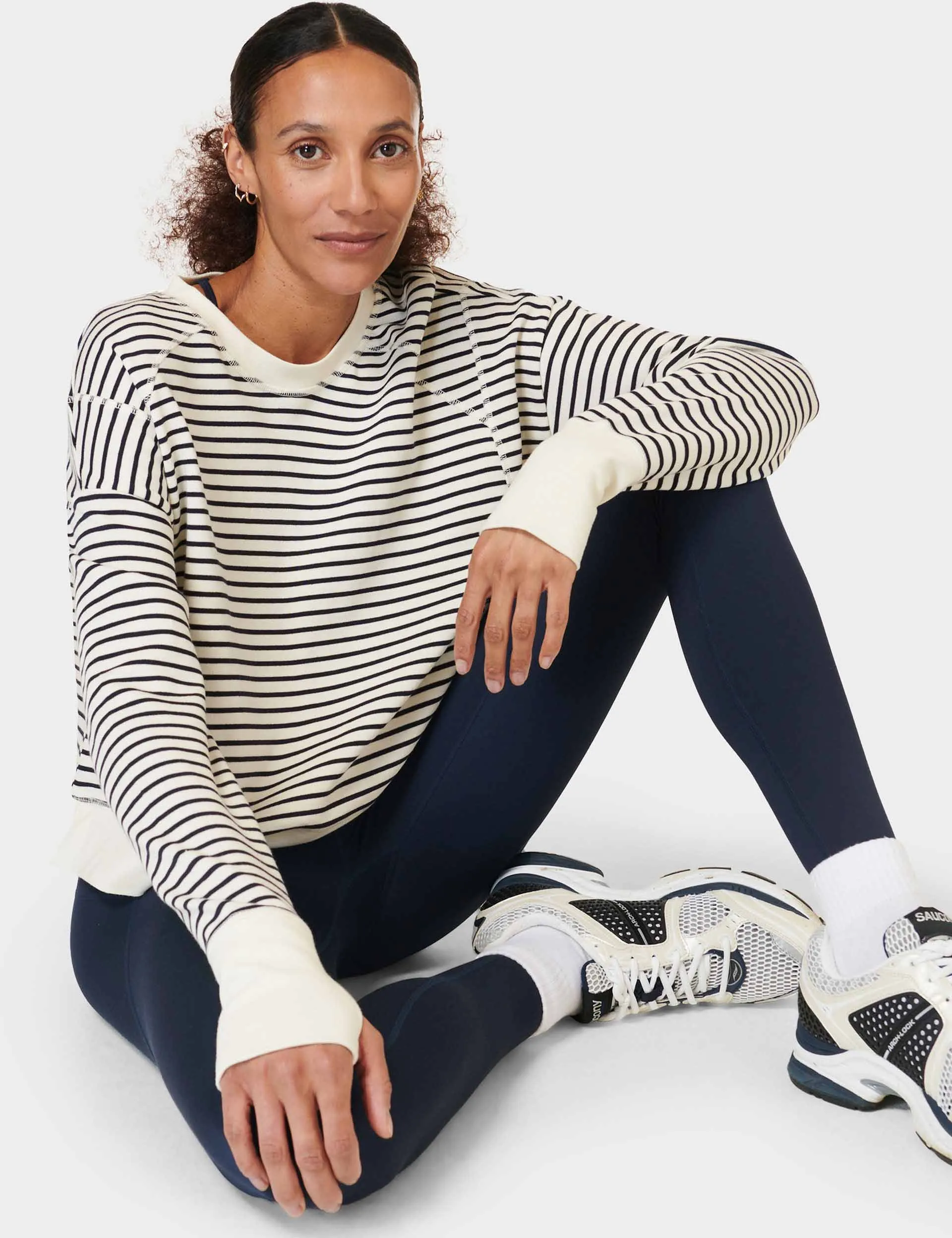 After Class Crop Sweatshirt - Lily Weiß Streifen