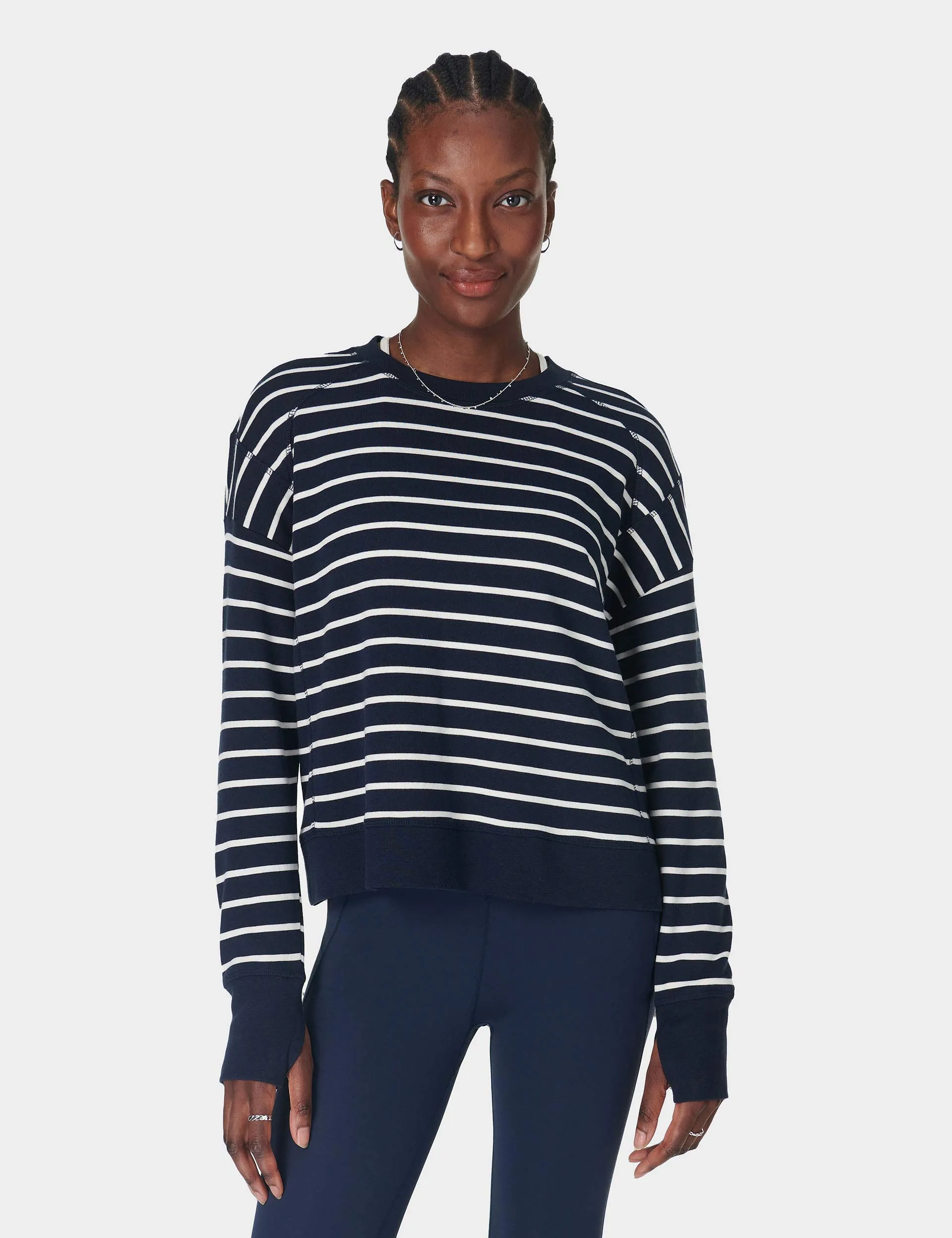 After Class Crop Sweatshirt - Marineblau Weiß Streifen