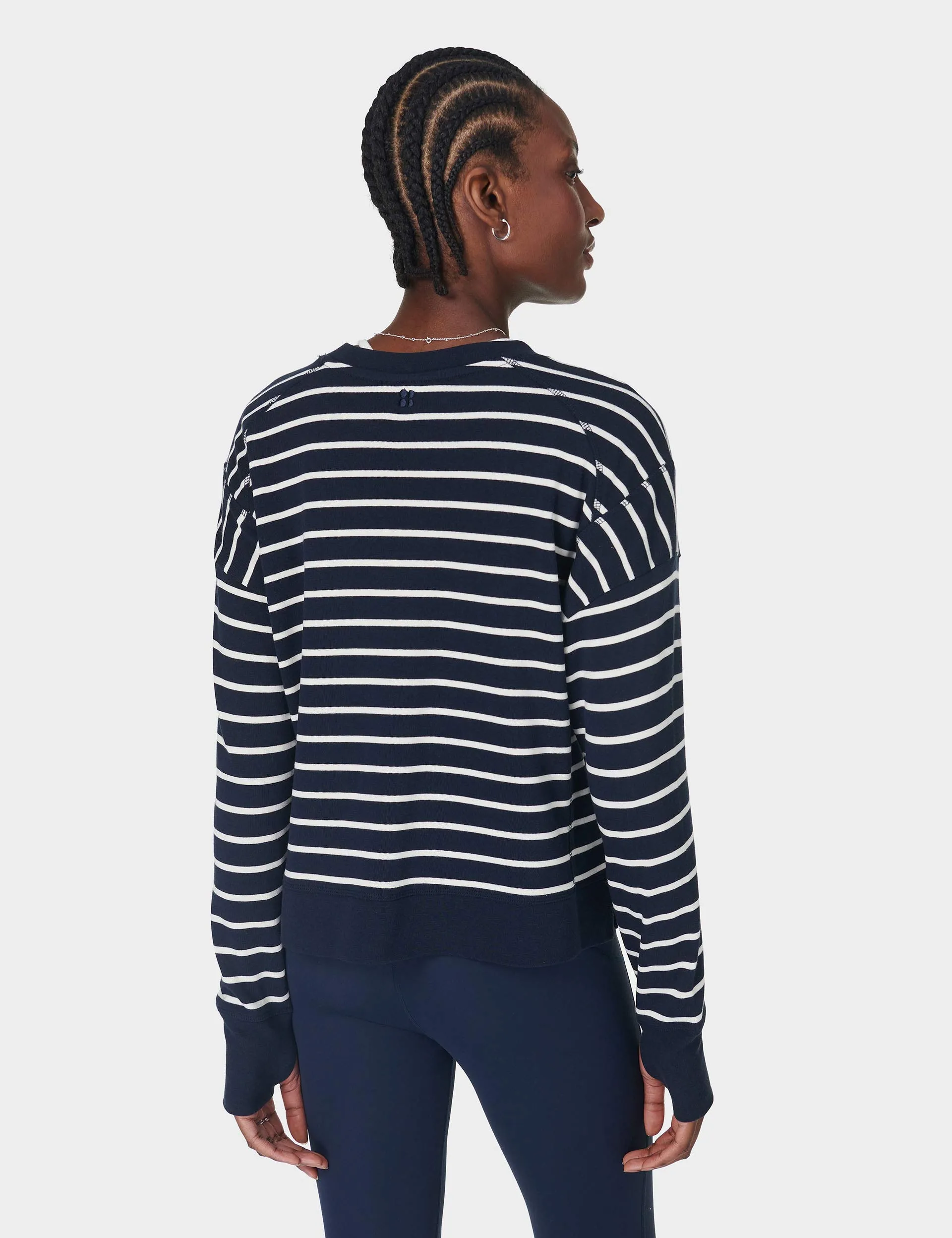 After Class Crop Sweatshirt - Marineblau Weiß Streifen