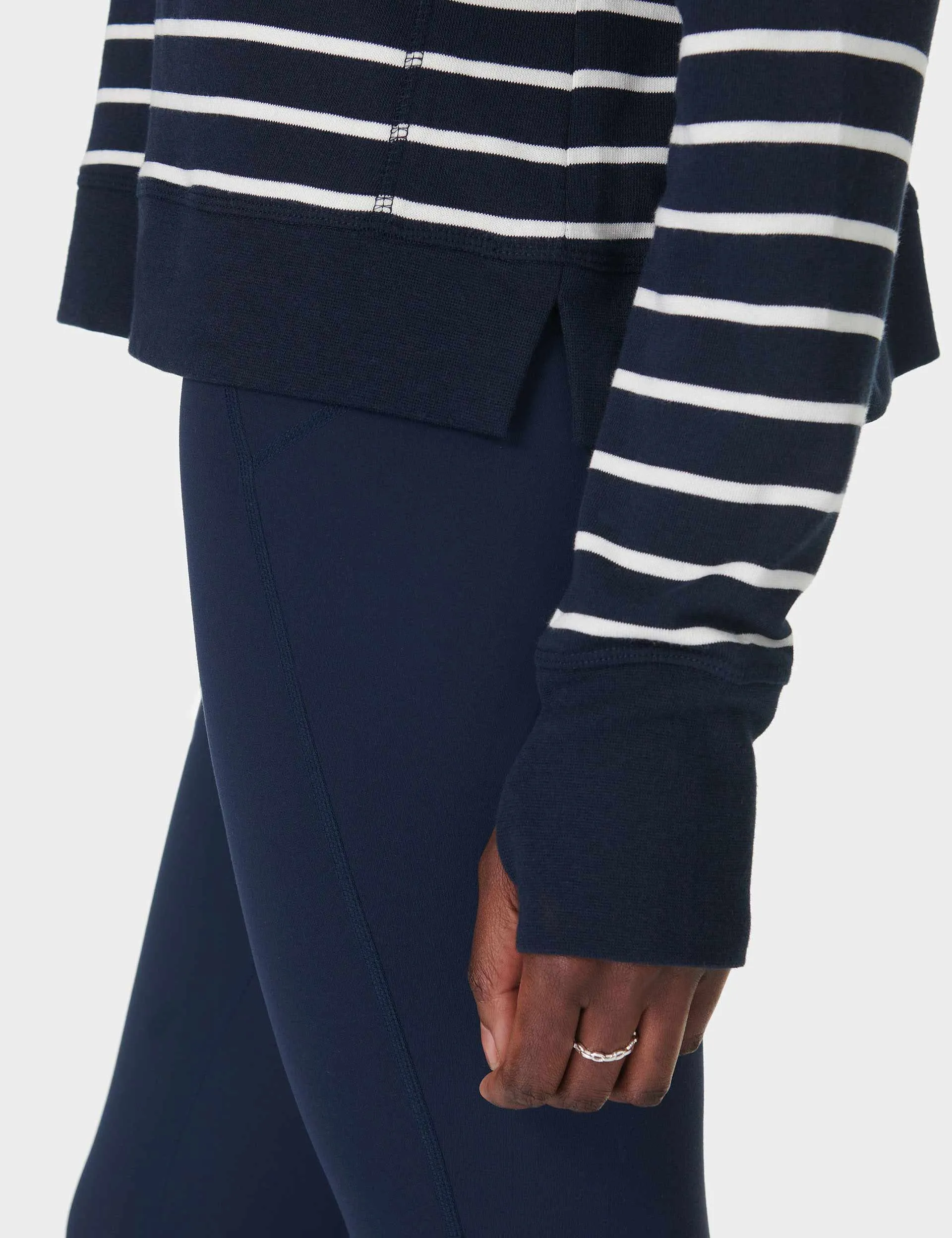 After Class Crop Sweatshirt - Marineblau Weiß Streifen