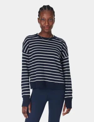After Class Crop Sweatshirt - Marineblau Weiß Streifen