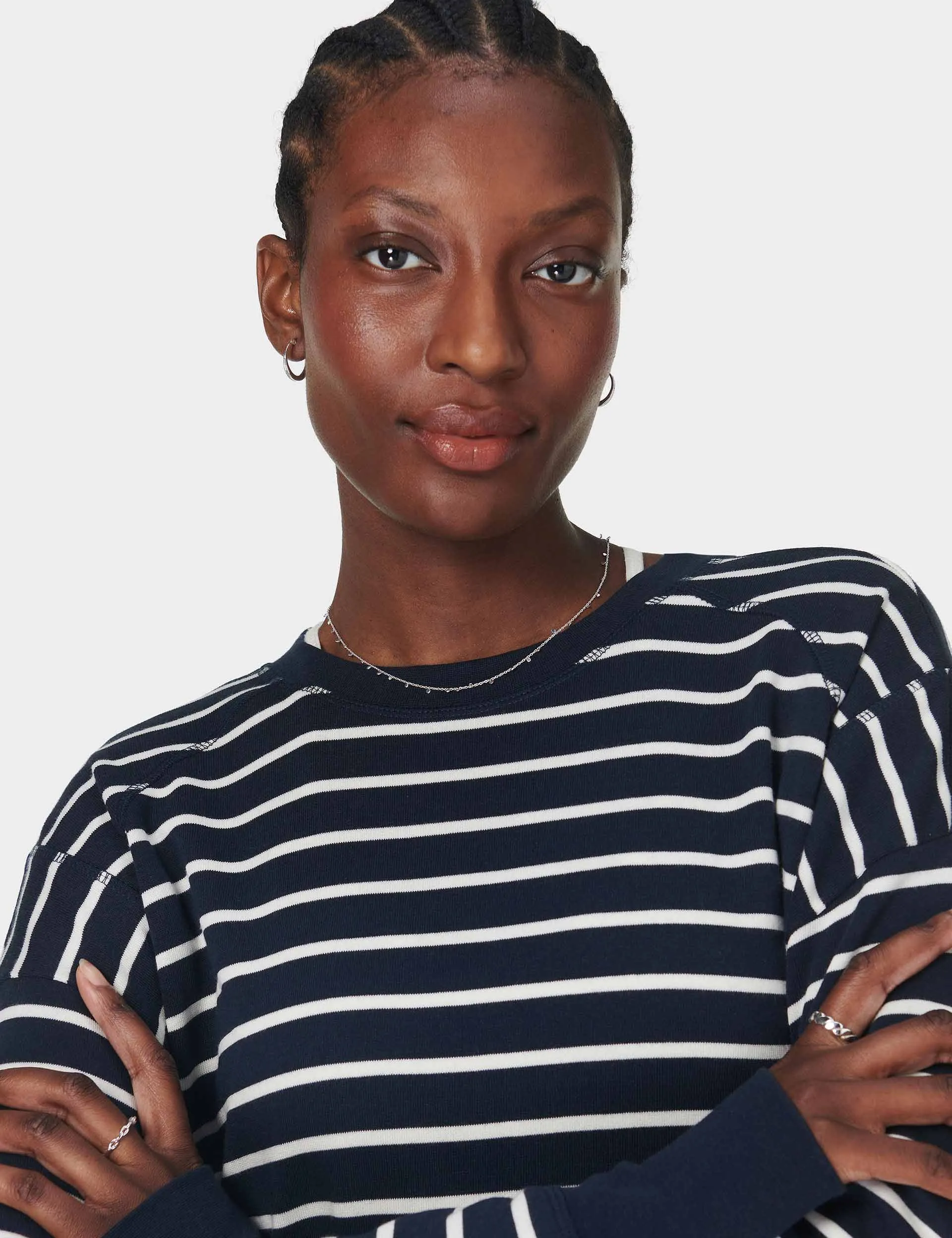 After Class Crop Sweatshirt - Marineblau Weiß Streifen