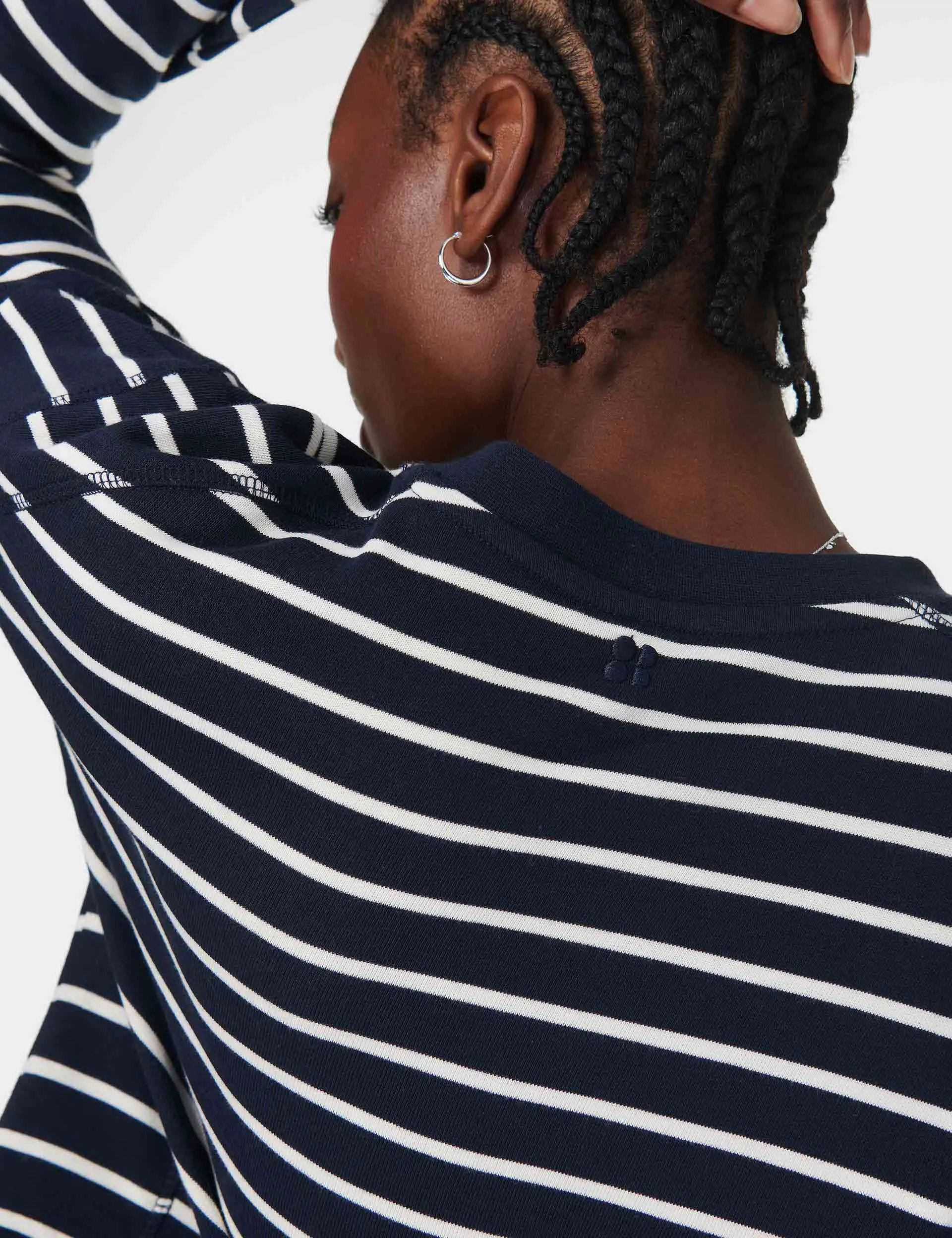 After Class Crop Sweatshirt - Marineblau Weiß Streifen