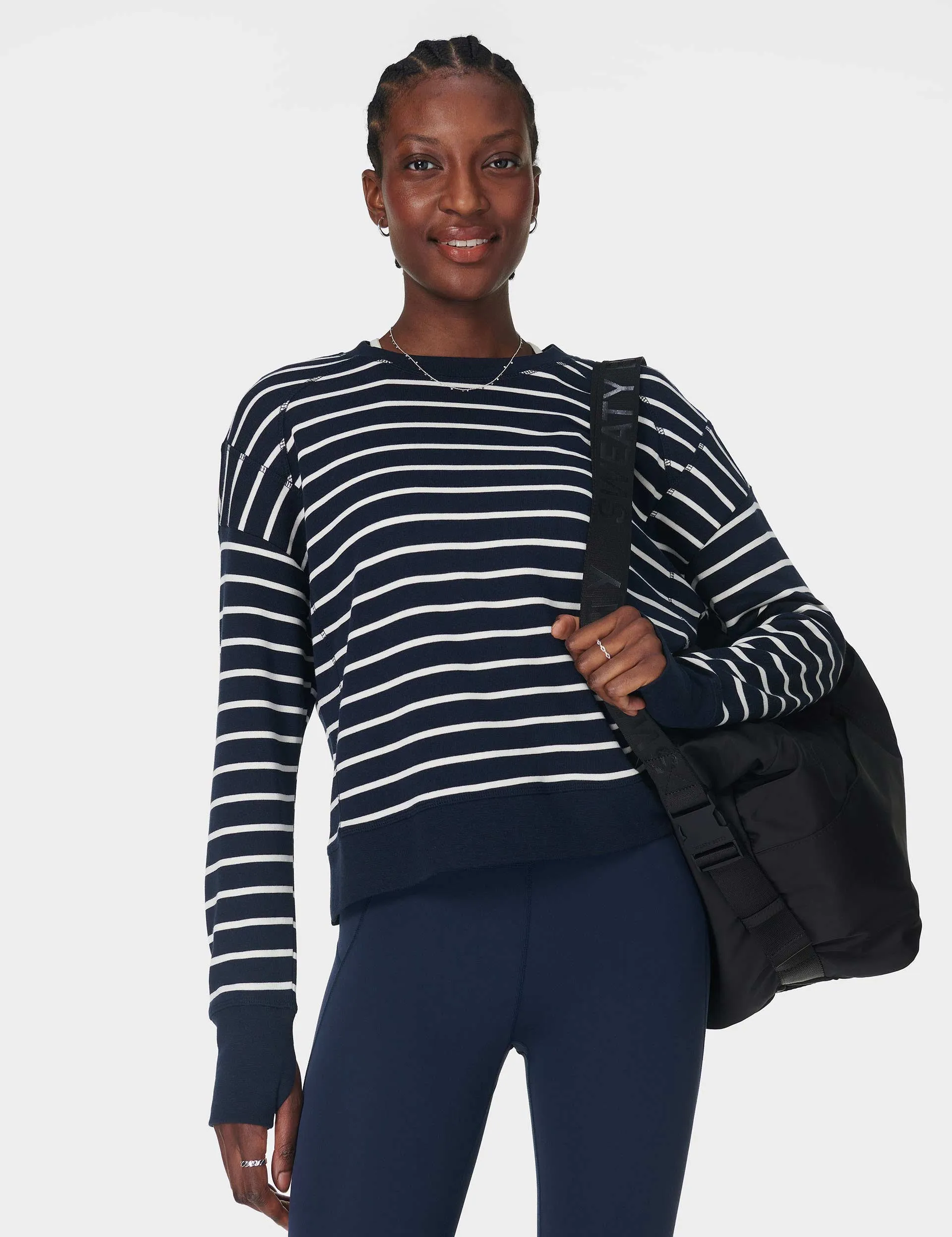 After Class Crop Sweatshirt - Marineblau Weiß Streifen