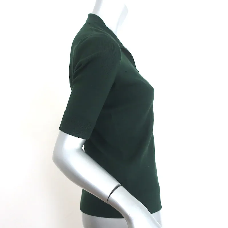 AKRIS Kragen Strickoberteil Dunkelgrün Größe US 8 Kurzarm Pullover