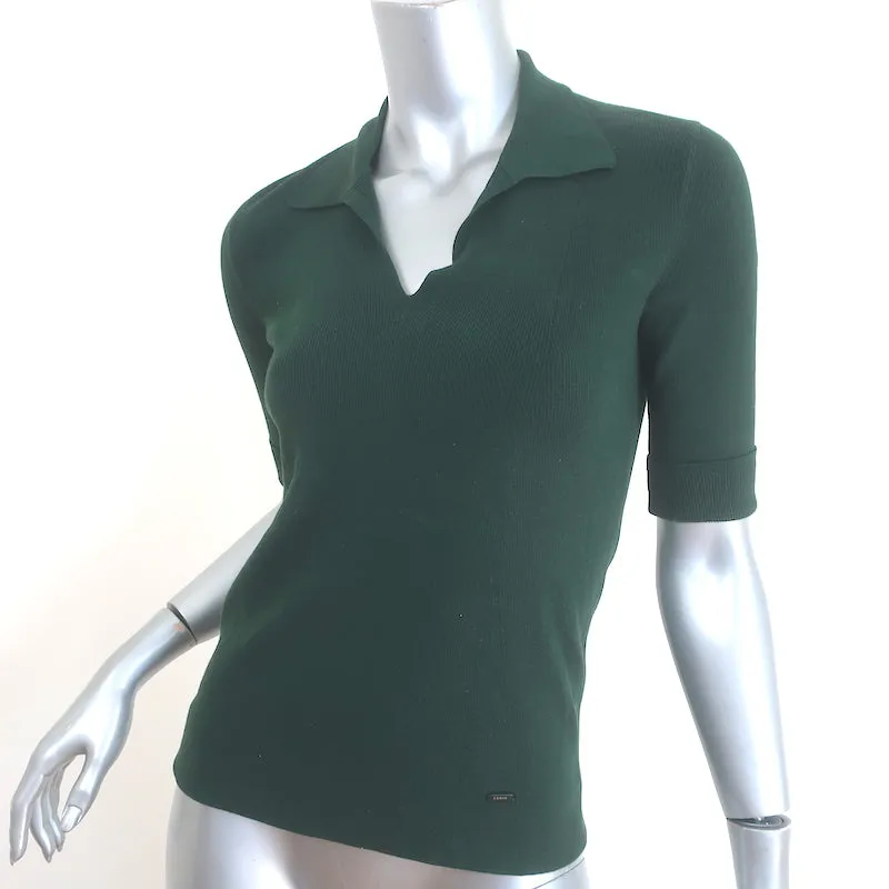 AKRIS Kragen Strickoberteil Dunkelgrün Größe US 8 Kurzarm Pullover