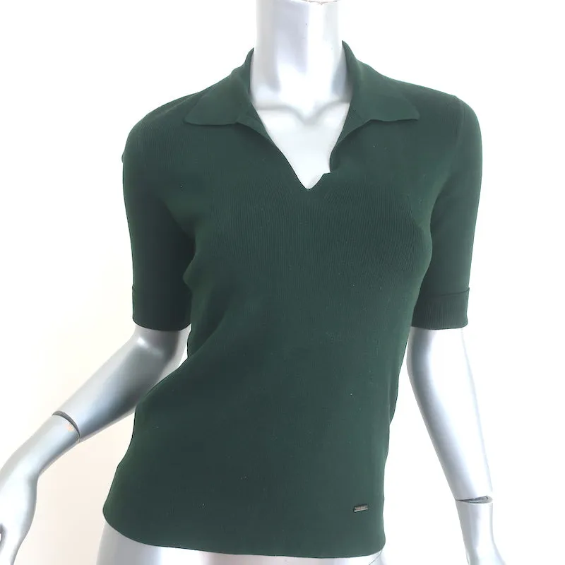 AKRIS Kragen Strickoberteil Dunkelgrün Größe US 8 Kurzarm Pullover