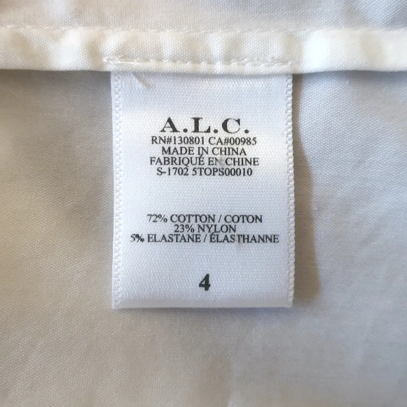 A.L.C. Spitzen-Rückenteil Oberteil Weiß Dehnbare Baumwolle Größe 4 Kurzarmbluse
