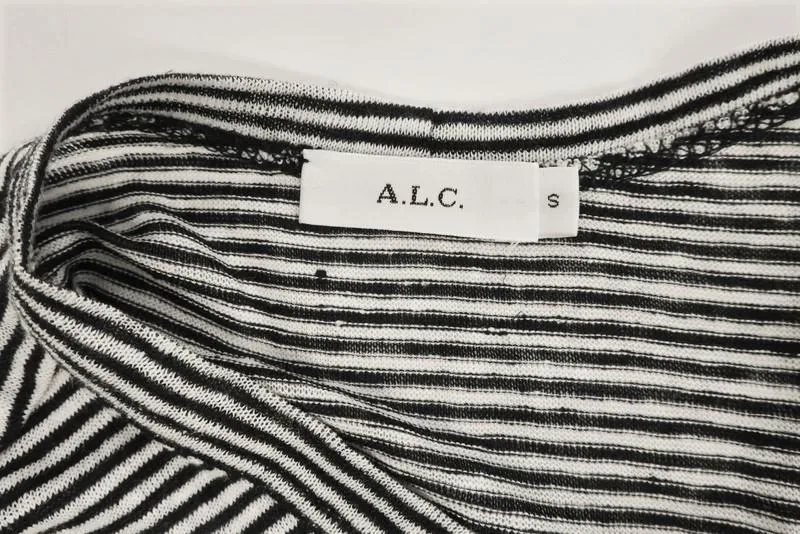 A.L.C. Tank Braxton Schwarz/Weiß Gestreiftes Leinen Größe Small Ärmelloses Rüschen-Oberteil