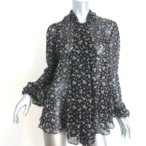 Alexander McQueen Bluse mit drapierter Front schwarze Blumenprint Chiffonseide Größe 38