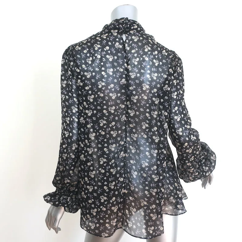 Alexander McQueen Bluse mit drapierter Front schwarze Blumenprint Chiffonseide Größe 38