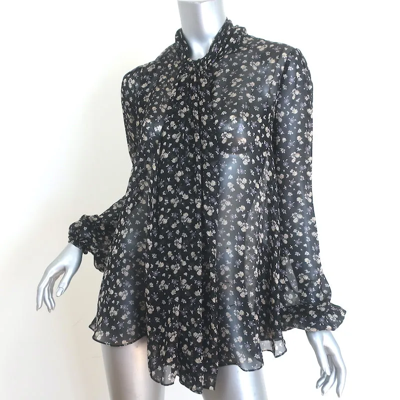 Alexander McQueen Bluse mit drapierter Front schwarze Blumenprint Chiffonseide Größe 38