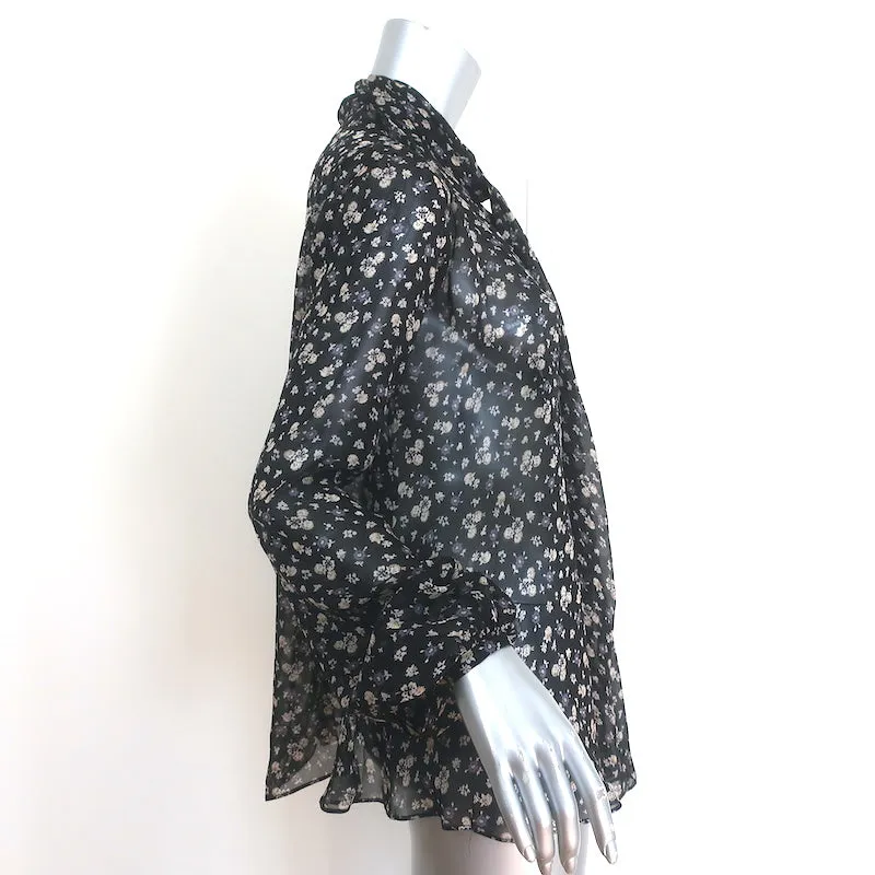 Alexander McQueen Bluse mit drapierter Front schwarze Blumenprint Chiffonseide Größe 38