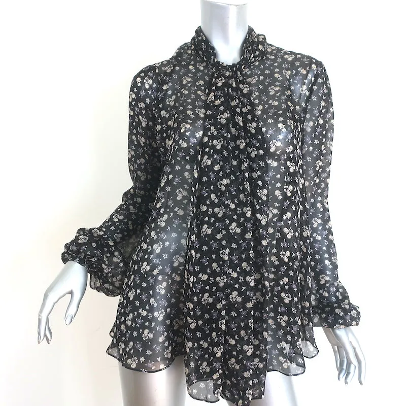 Alexander McQueen Bluse mit drapierter Front schwarze Blumenprint Chiffonseide Größe 38