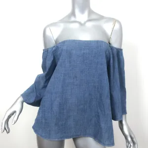 Alice   Olivia Off-the-Shoulder Top Christy Chambray Leinen-Mix Größe L