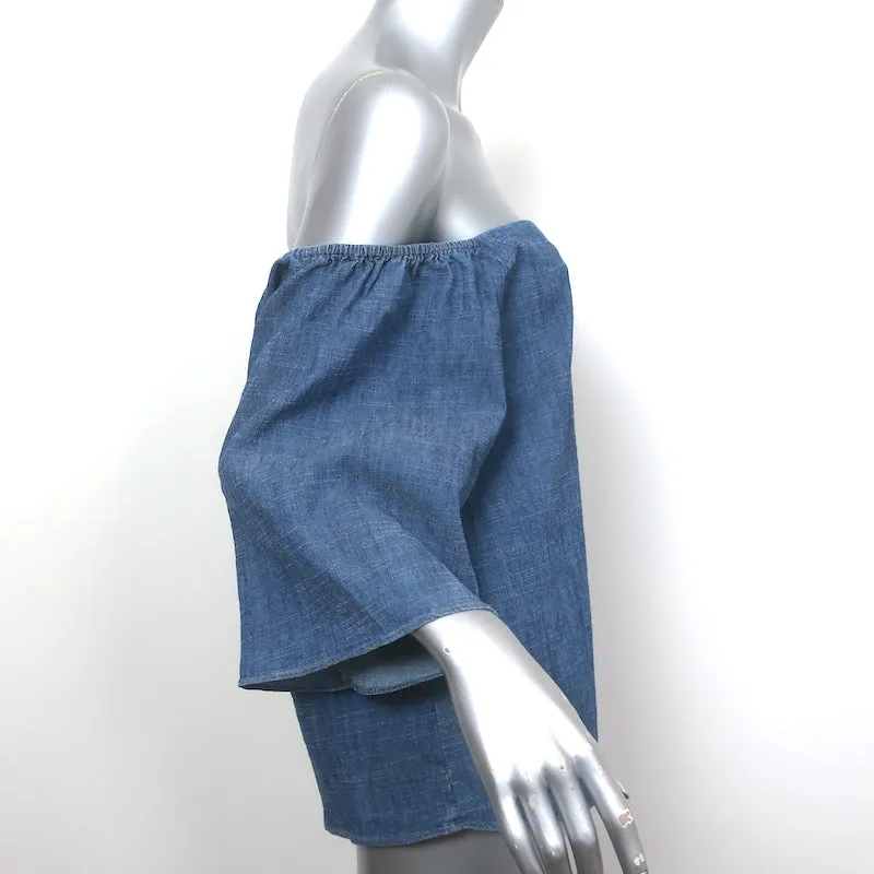 Alice   Olivia Off-the-Shoulder Top Christy Chambray Leinen-Mix Größe L