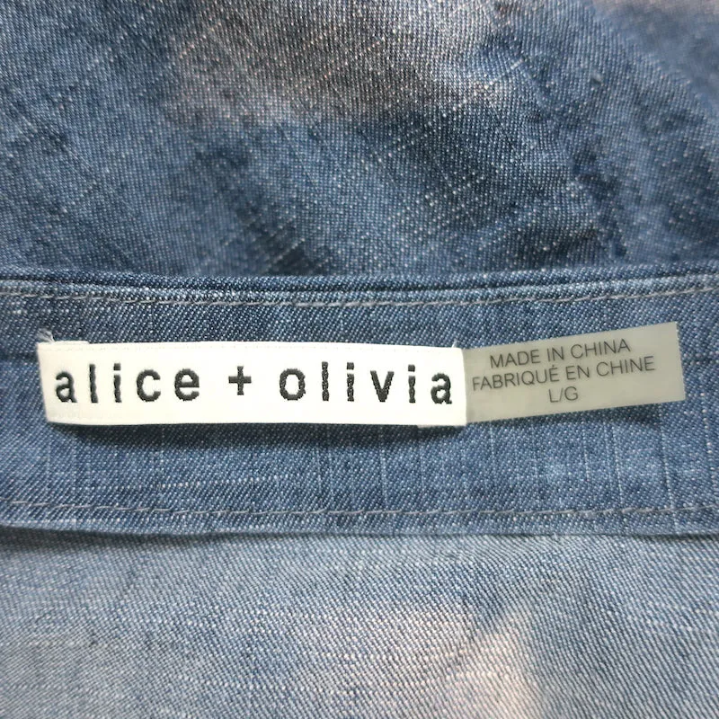 Alice   Olivia Off-the-Shoulder Top Christy Chambray Leinen-Mix Größe L