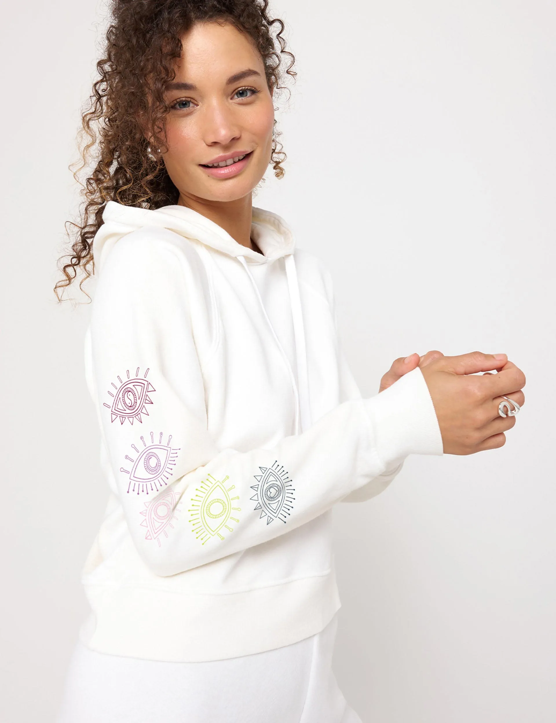 All Eyes Harper Crop Hoodie - Weiß