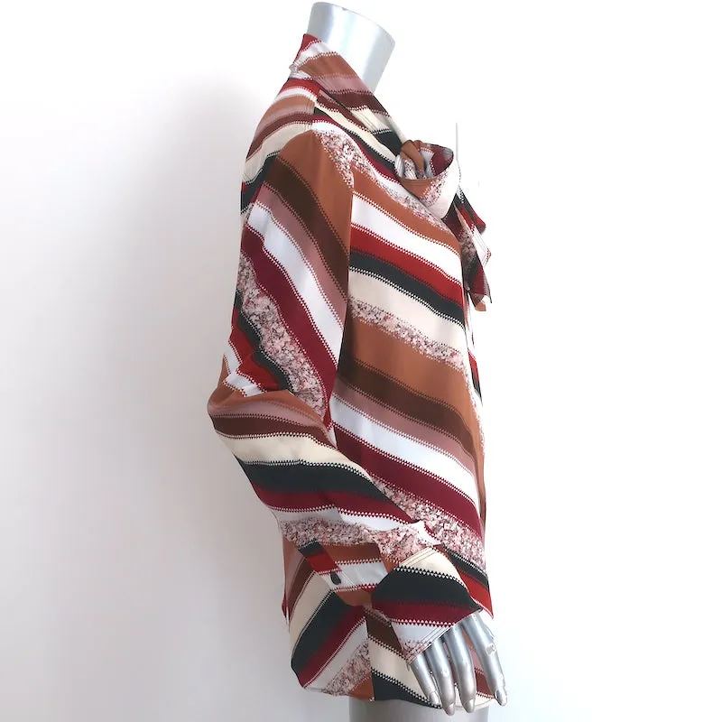 Altuzarra Newberry Bindungskragen-Bluse Braun Chevron Gestreift Seide Größe 42