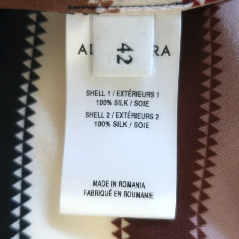 Altuzarra Newberry Bindungskragen-Bluse Braun Chevron Gestreift Seide Größe 42
