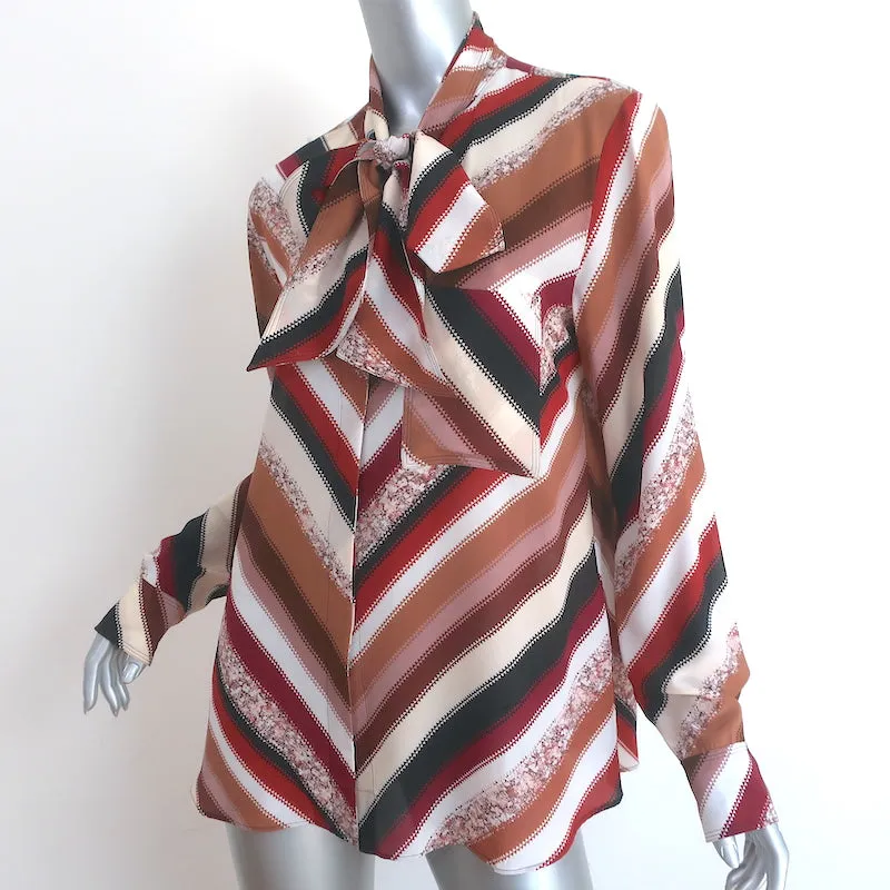 Altuzarra Newberry Bindungskragen-Bluse Braun Chevron Gestreift Seide Größe 42
