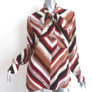 Altuzarra Newberry Bindungskragen-Bluse Braun Chevron Gestreift Seide Größe 42