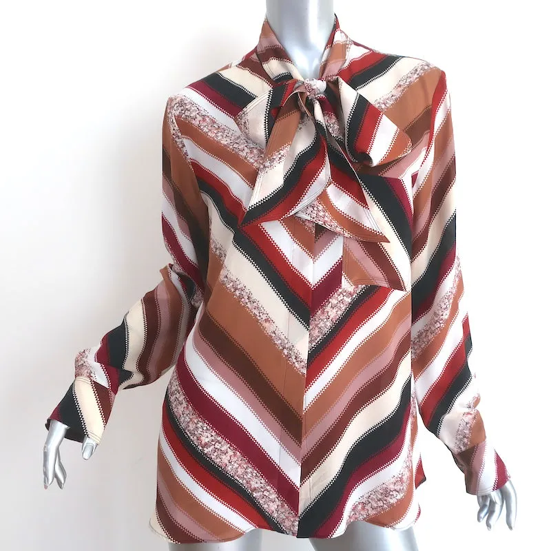Altuzarra Newberry Bindungskragen-Bluse Braun Chevron Gestreift Seide Größe 42
