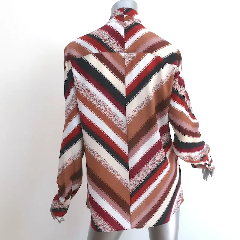 Altuzarra Newberry Bindungskragen-Bluse Braun Chevron Gestreift Seide Größe 42