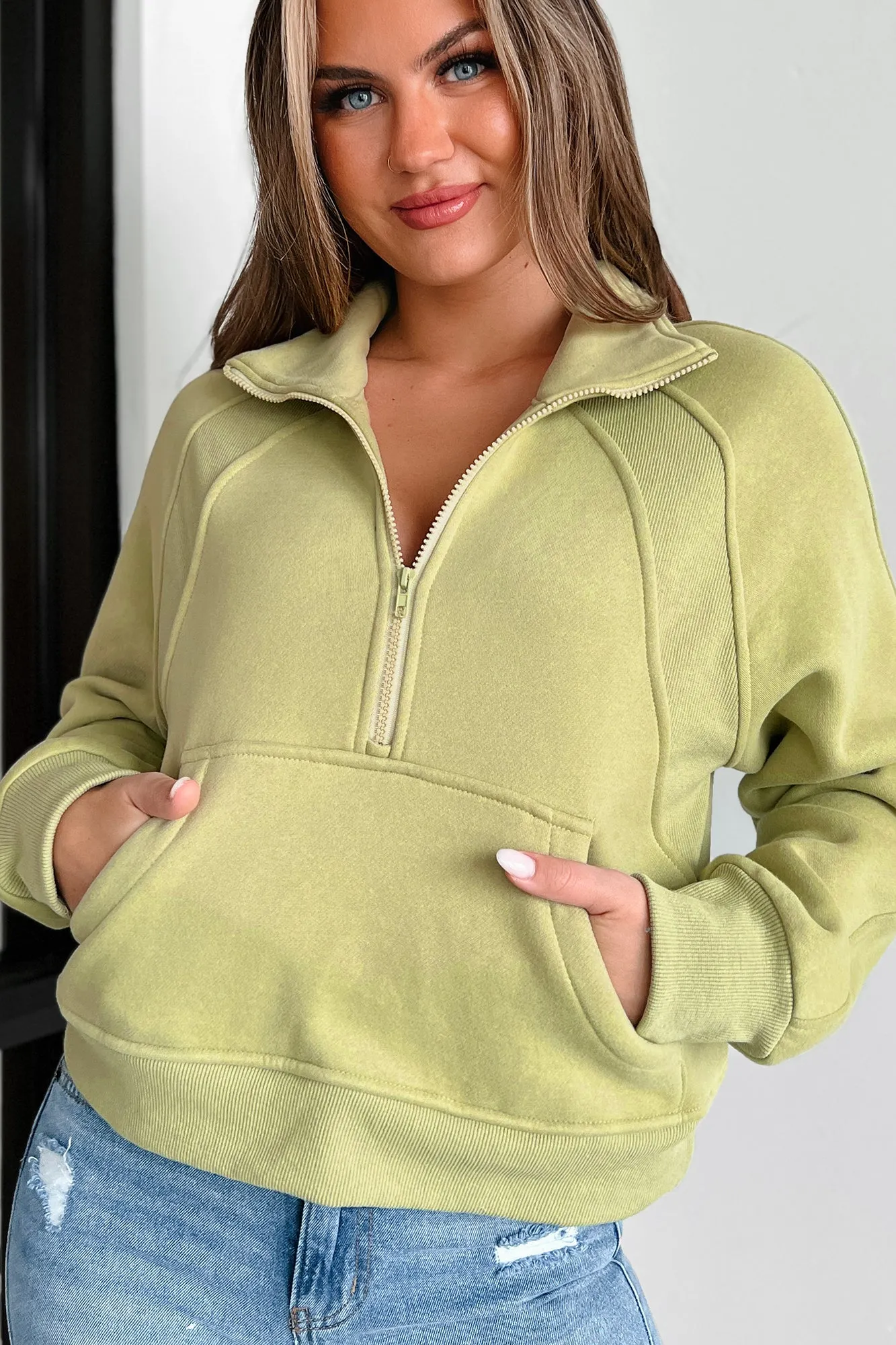 Immer dezentes Halbzip-Pullover (Salbeigrün)
