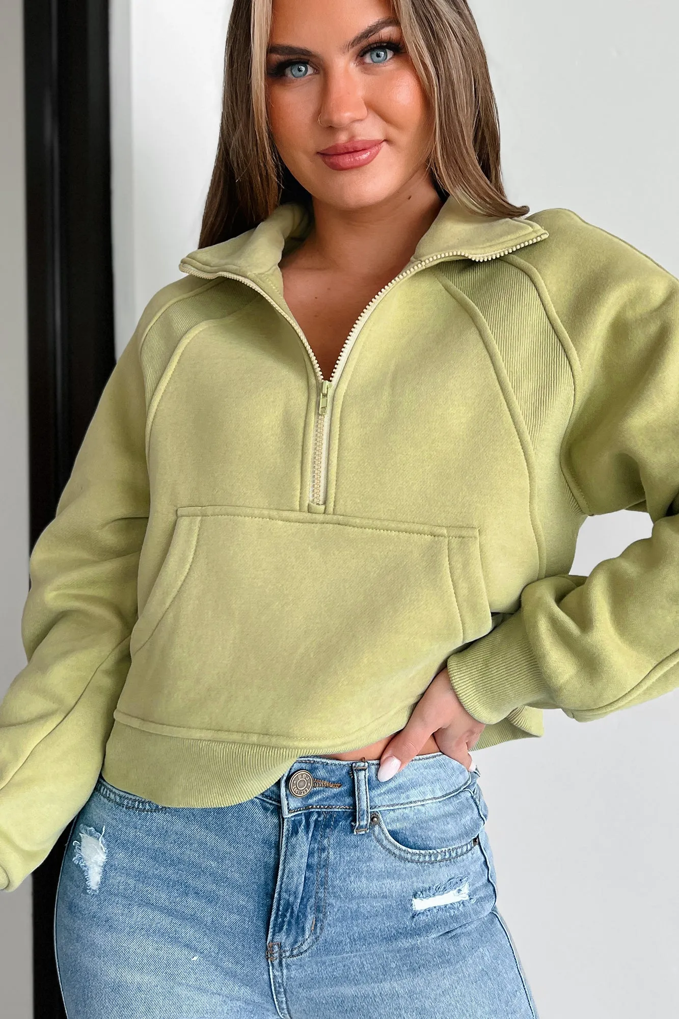Immer dezentes Halbzip-Pullover (Salbeigrün)