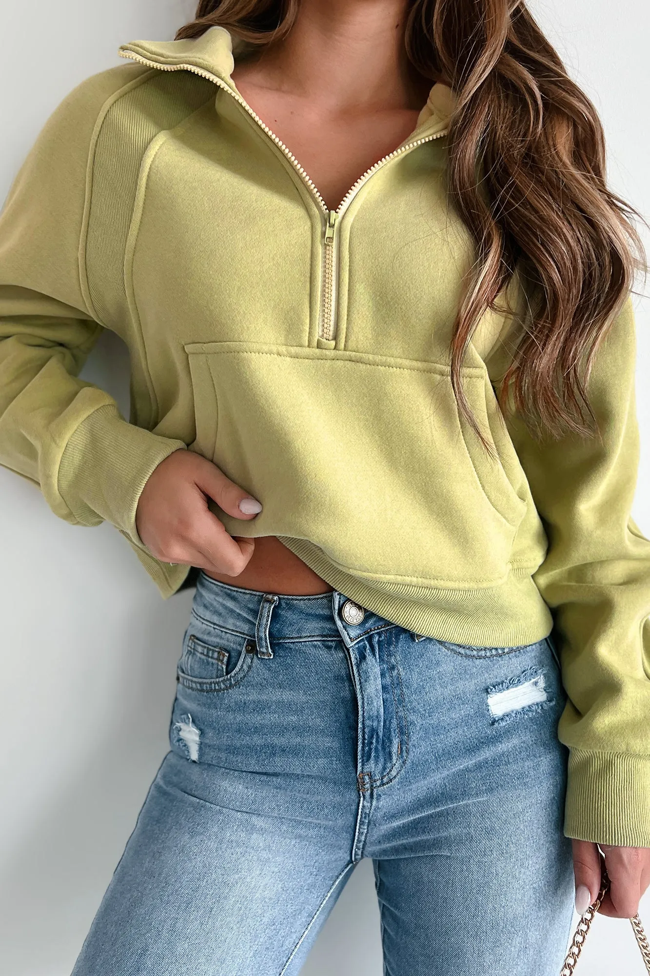 Immer dezentes Halbzip-Pullover (Salbeigrün)