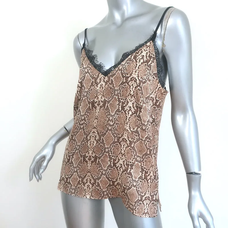 Anine Bing Spitzenbesetztes Cami Beige Python-Print Charmeuse-Seide Größe S NEU