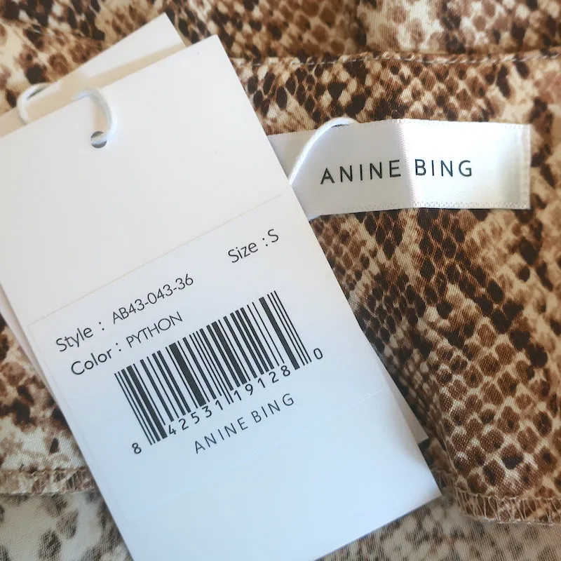 Anine Bing Spitzenbesetztes Cami Beige Python-Print Charmeuse-Seide Größe S NEU