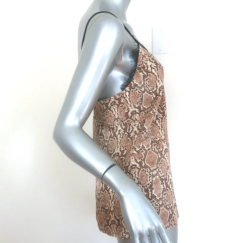 Anine Bing Spitzenbesetztes Cami Beige Python-Print Charmeuse-Seide Größe S NEU