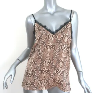 Anine Bing Spitzenbesetztes Cami Beige Python-Print Charmeuse-Seide Größe S NEU