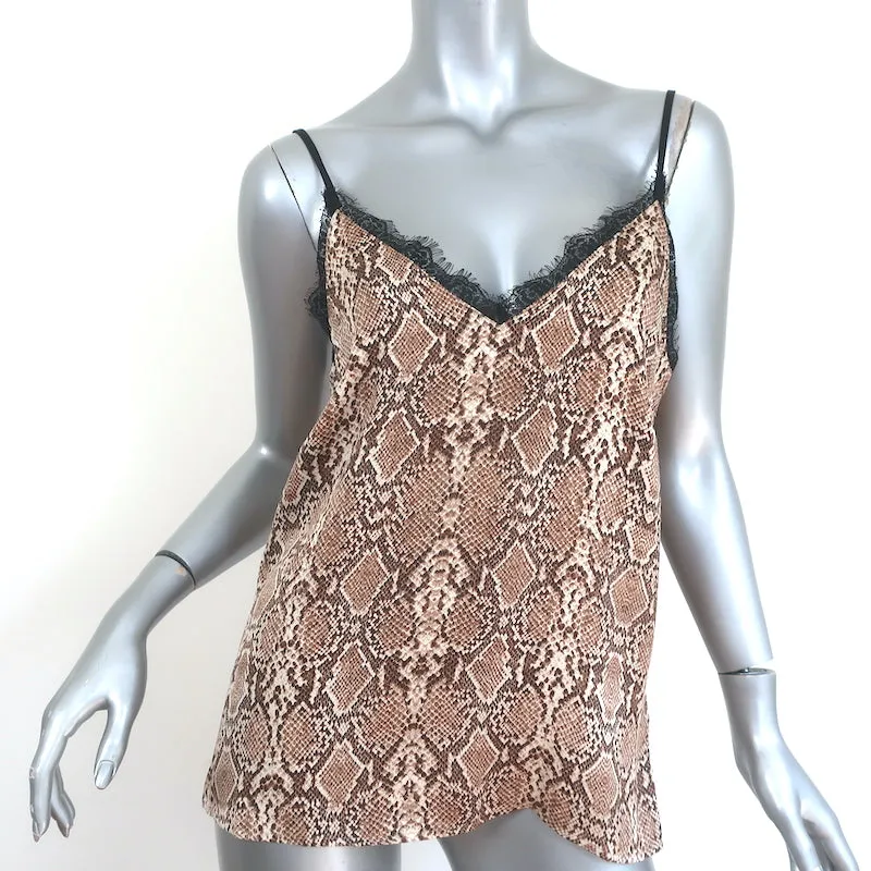 Anine Bing Spitzenbesetztes Cami Beige Python-Print Charmeuse-Seide Größe S NEU