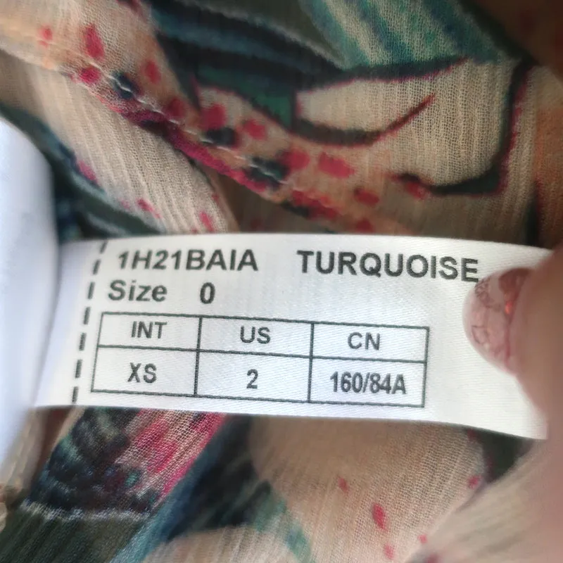 Ba&sh Baia Bluse Türkis/Rosa Blumenmuster Chiffon Größe 0 Langarm Top NEU