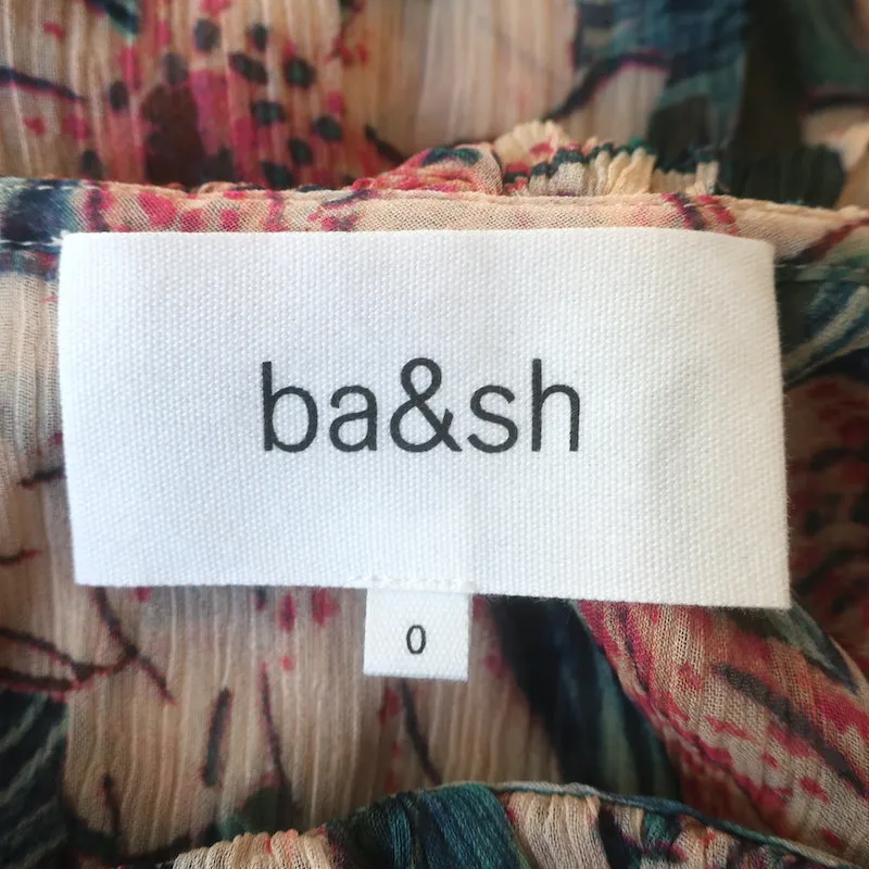 Ba&sh Baia Bluse Türkis/Rosa Blumenmuster Chiffon Größe 0 Langarm Top NEU
